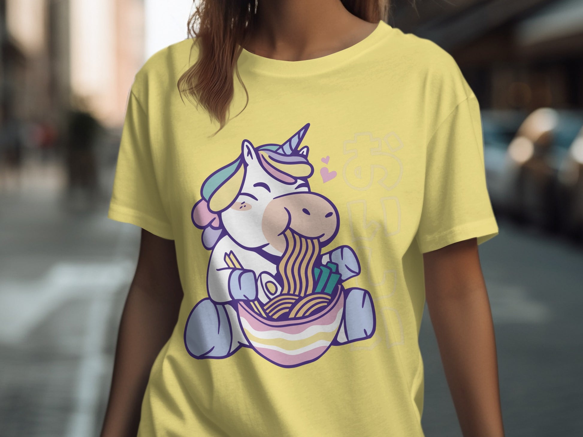 Adorable Unicorn Eating Ramen Cute T-shirt Design