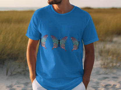Bright Blue T-shirt with Colorful Butterfly Graphics