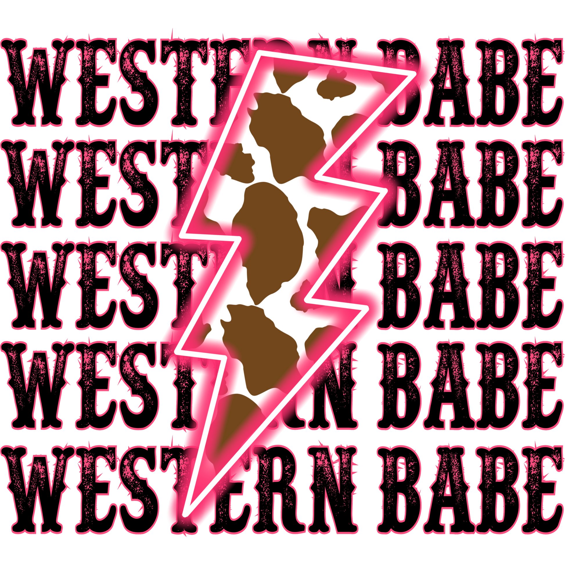 Western Babe Cow Print Lightning Bolt Design