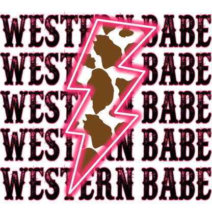 Western Babe Cow Print Lightning Bolt Design
