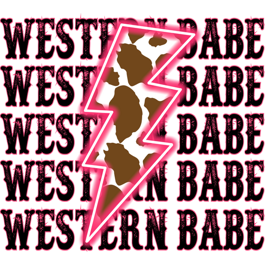 Western Babe Cow Print Lightning Bolt Design