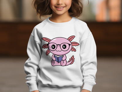 Axolotl T-Shirt, Reading Book, Cute Nerdy Axolotl, Pink Amphibian, Geeky Salamander, Funny T-Shirt, Gift for Axolotl Lovers