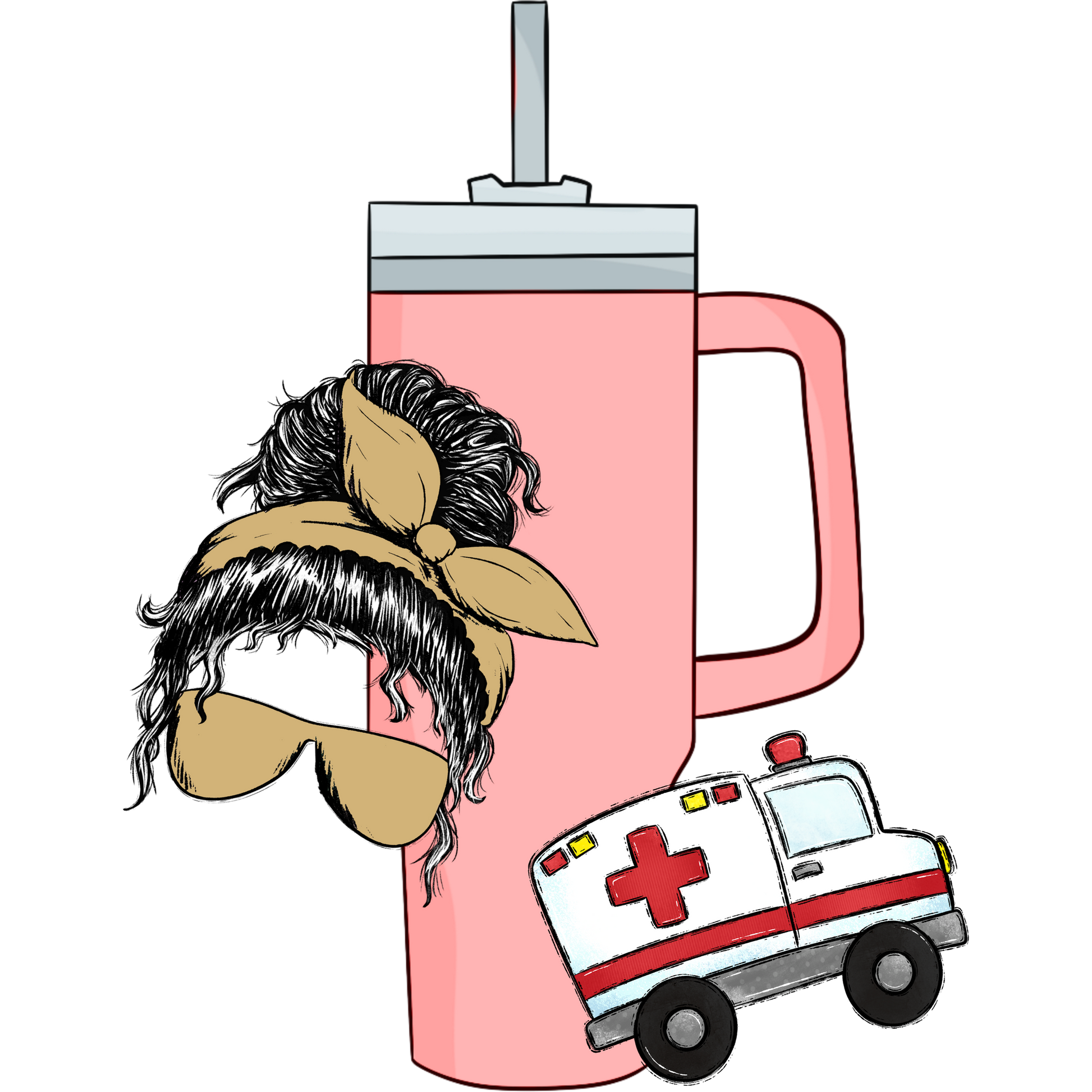 Funny Nurse Travel Tumbler with Straw and Ambulance