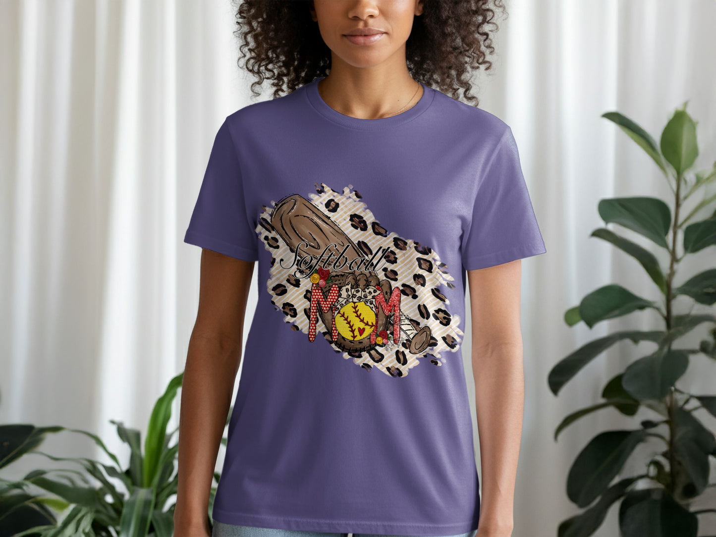 Softball Mom Leopard Design Graphic T-Shirt