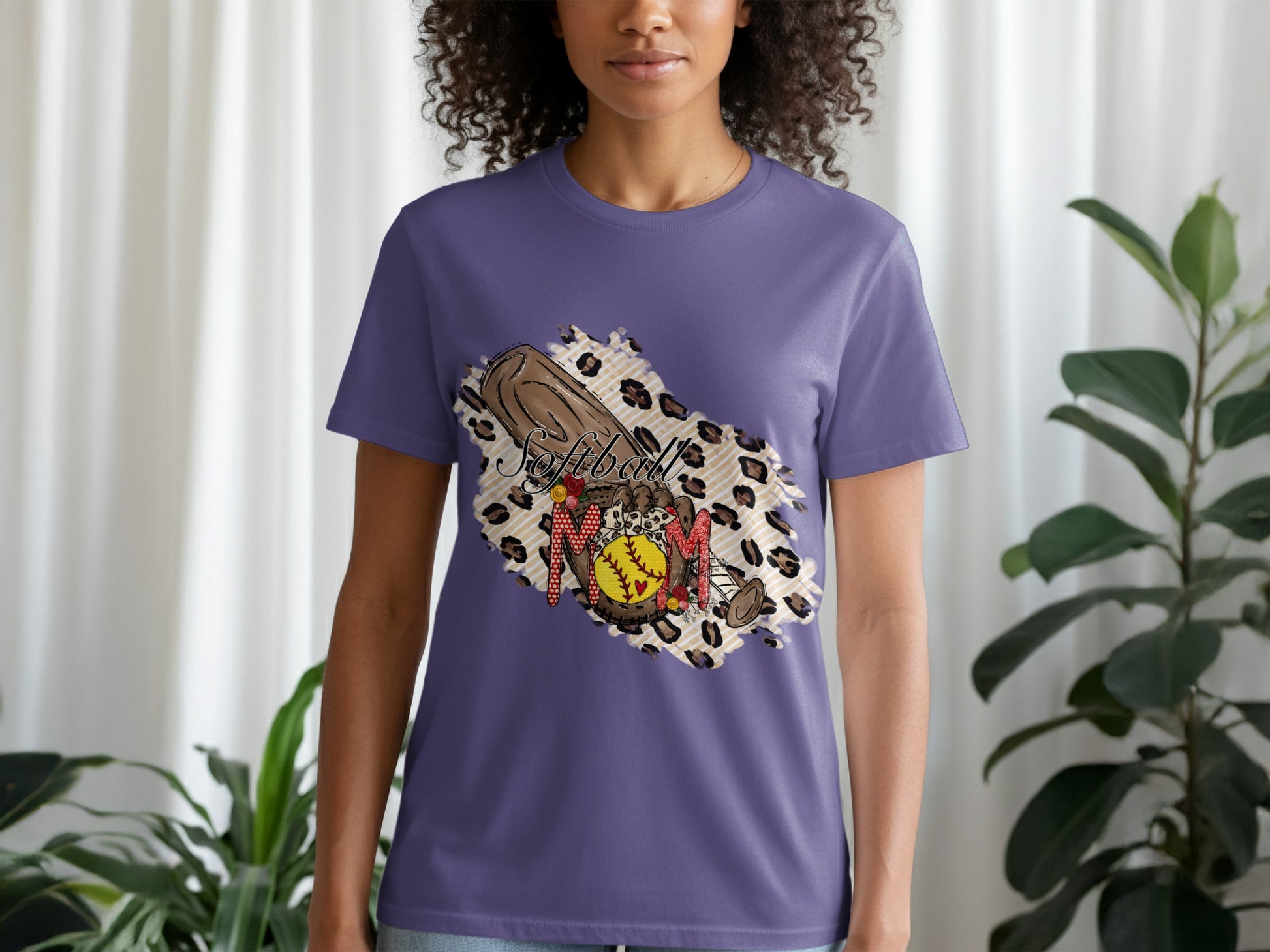 Softball Mom Leopard Design Graphic T-Shirt