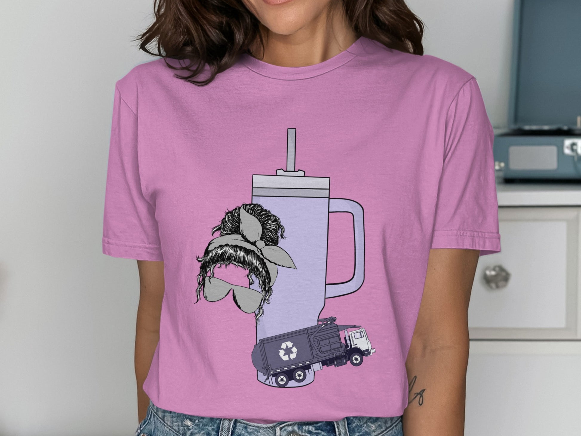 Funny Trash Truck Mustache Graphic T-Shirt