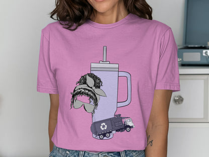Funny Trash Truck Mustache Graphic T-Shirt