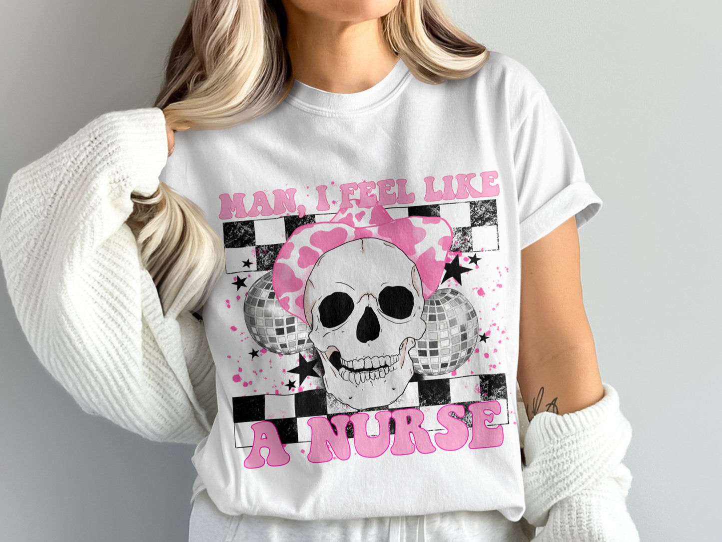 Skull Wearing Hat I Feel Like A Nurse T-Shirt