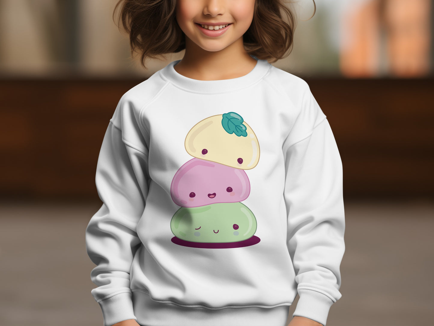 Cute Stacked Mochi Faces Design Sweatshirt