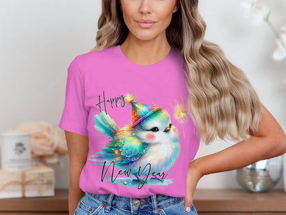 Happy New Year Cute Bird with Party Hat T-Shirt