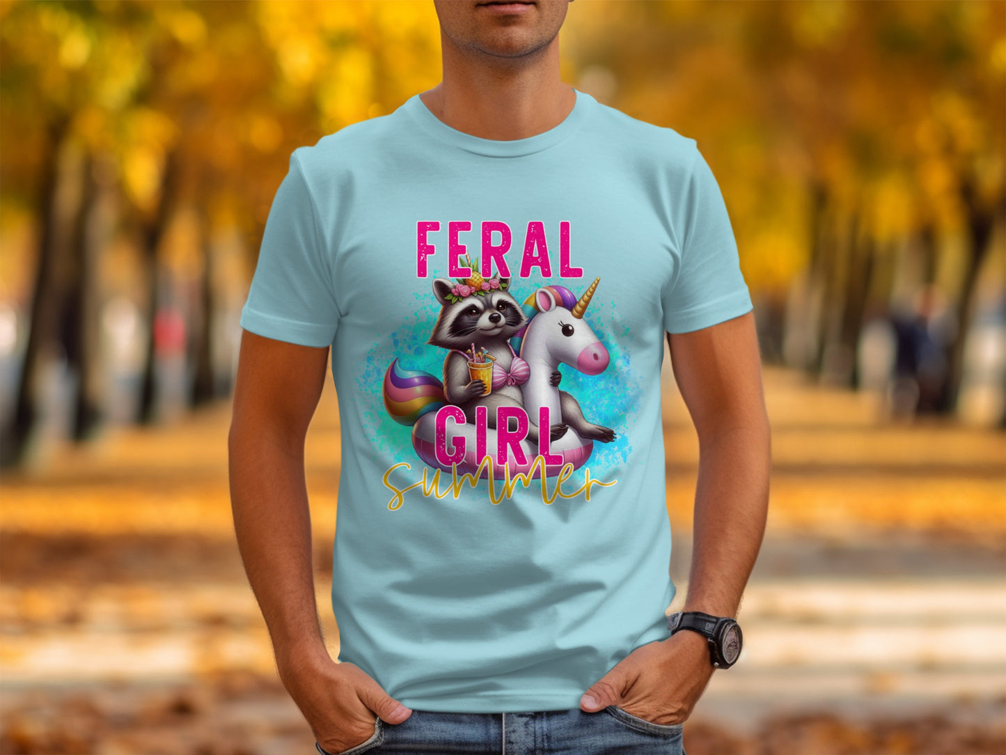 Feral Girl Summer Raccoon and Unicorn T-shirt