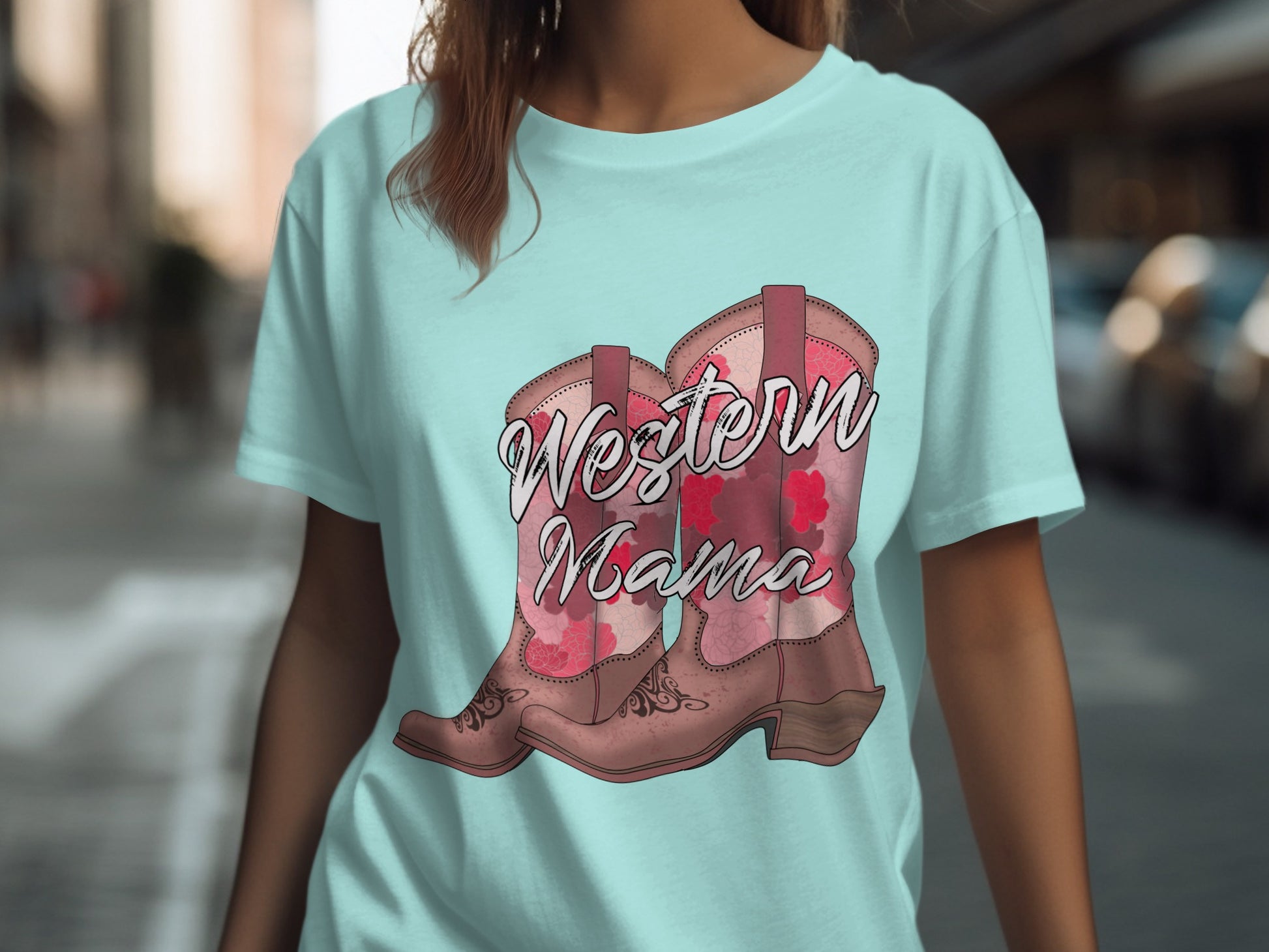 Western Mama Boot Print Casual T-shirt