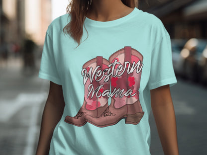 Western Mama Boot Print Casual T-shirt