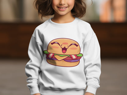 Adorable Cartoon Burger Design on Kids Sweatshirt