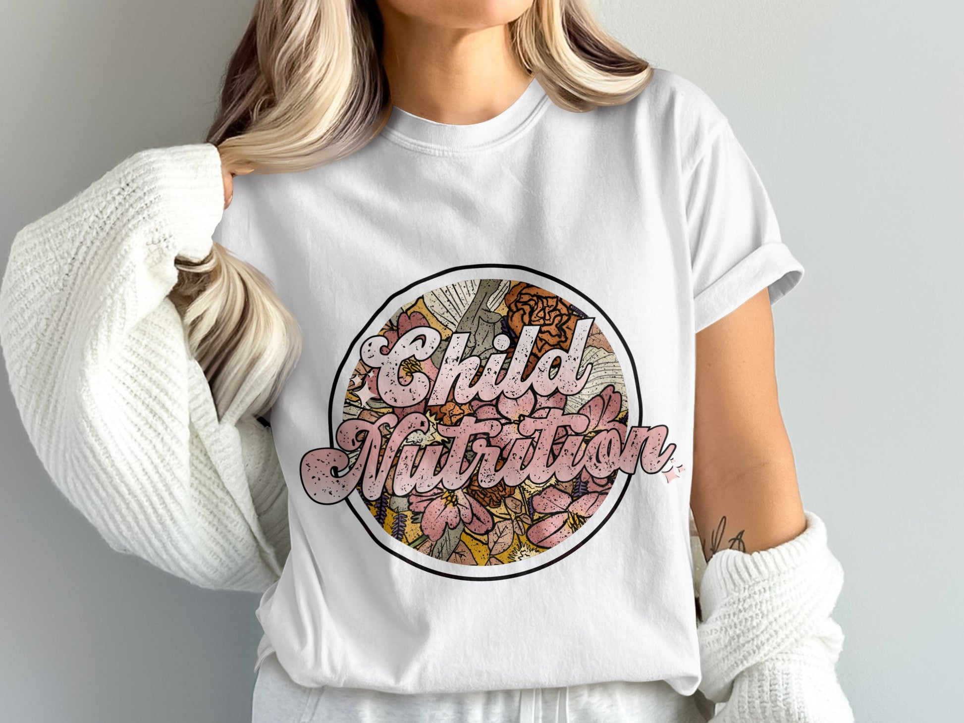 Child Nutrition Text with Colorful Floral Design