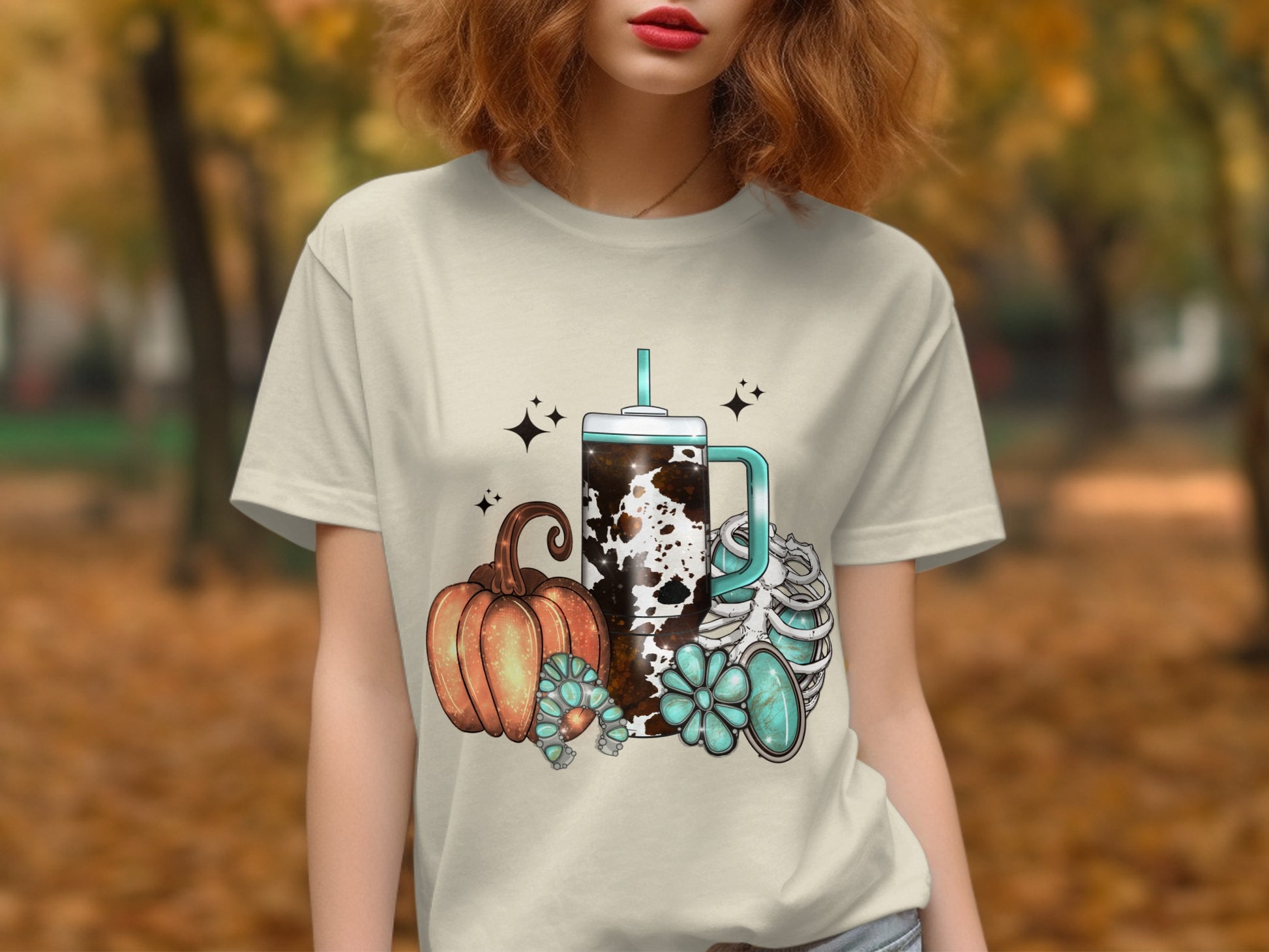 Autumn Pumpkin and Coffee Themed Casual Shirt