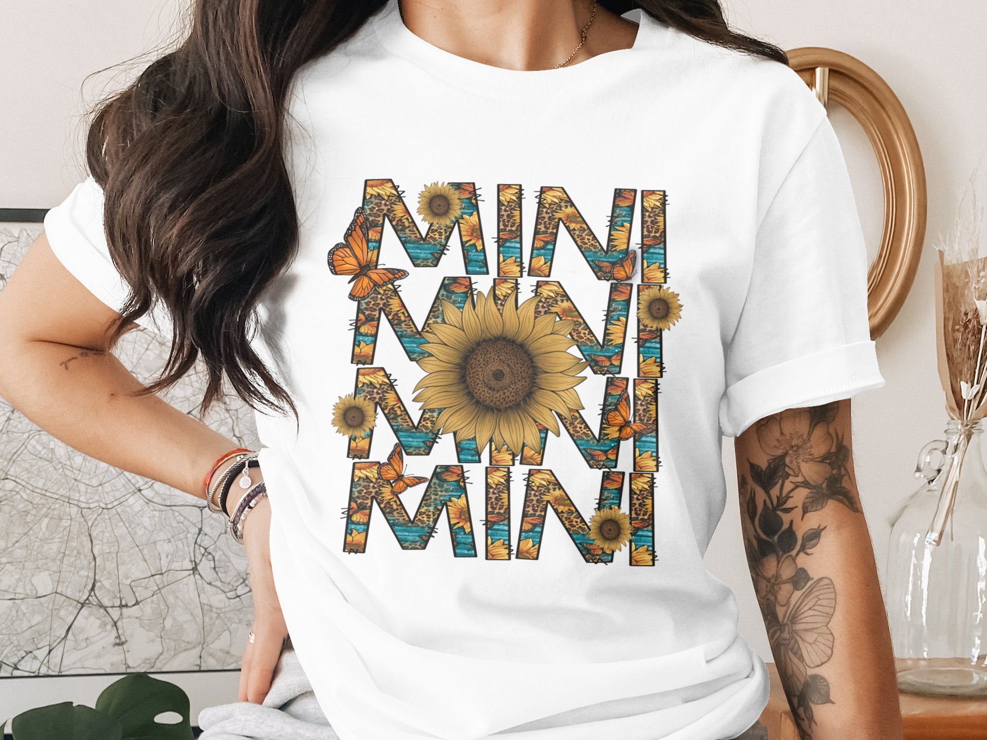 Mini Letter Pattern with Sunflower Design Shirt