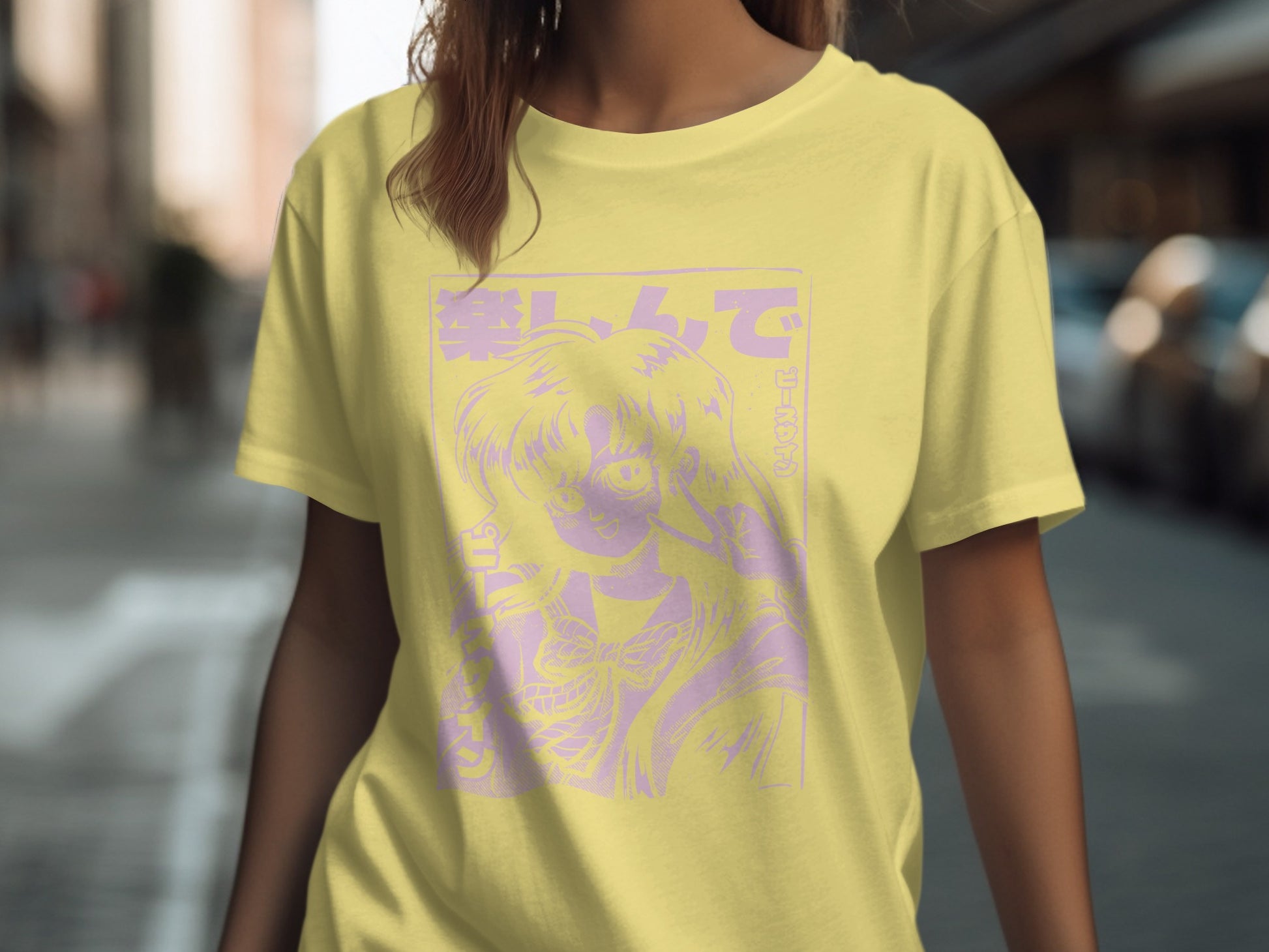 Enjoy Anime Art Pastel Yellow Relaxed Fit T-Shirt
