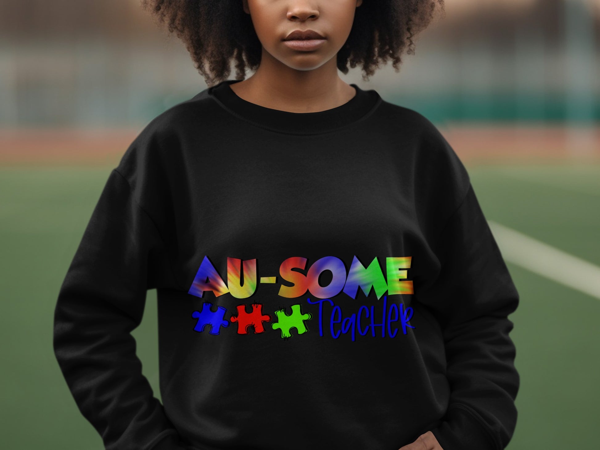 AU-SOME Teacher Colorful Puzzle Design Sweatshirt