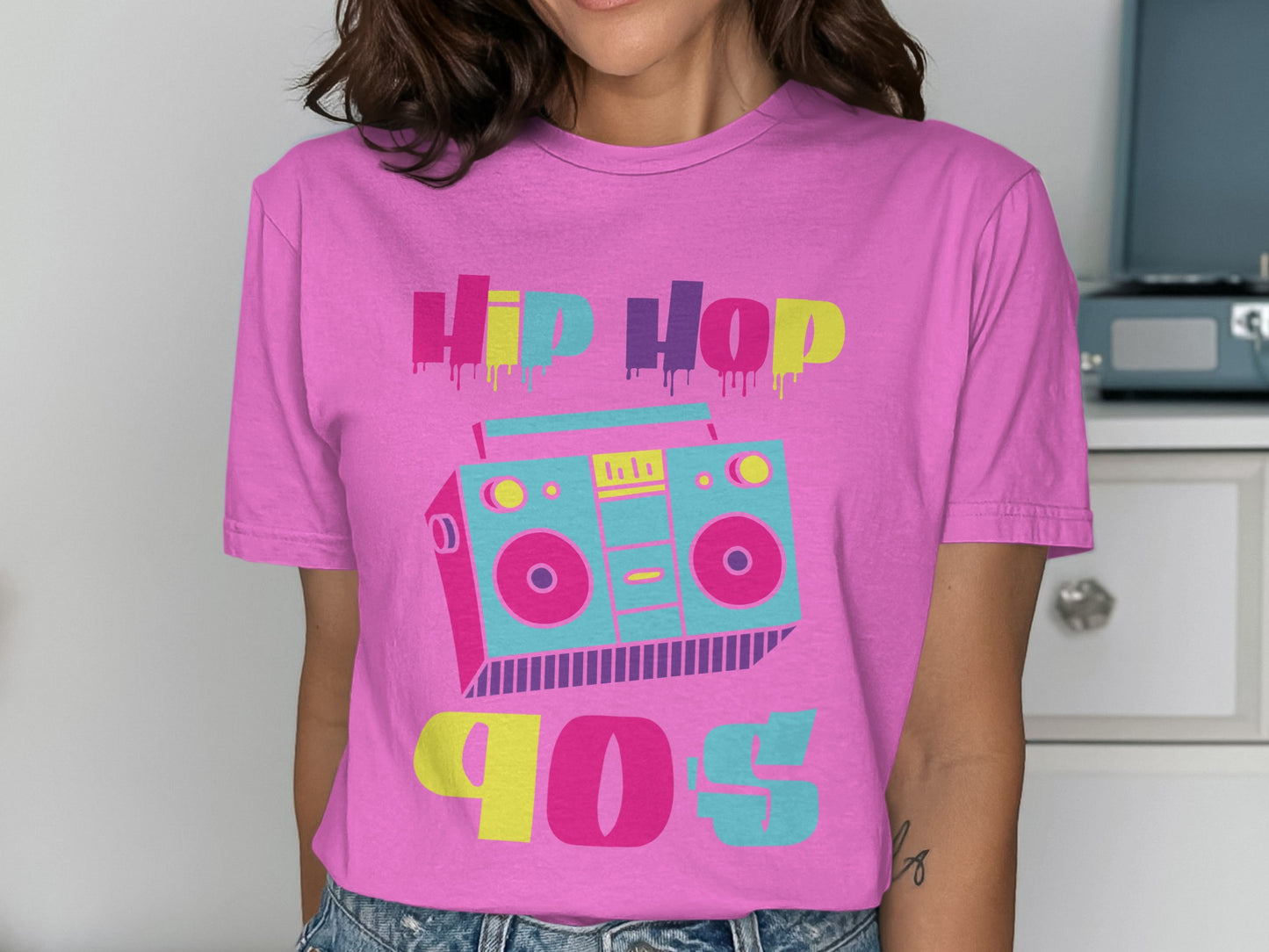 Vibrant Hip Hop 90s Boombox Graphic Tee