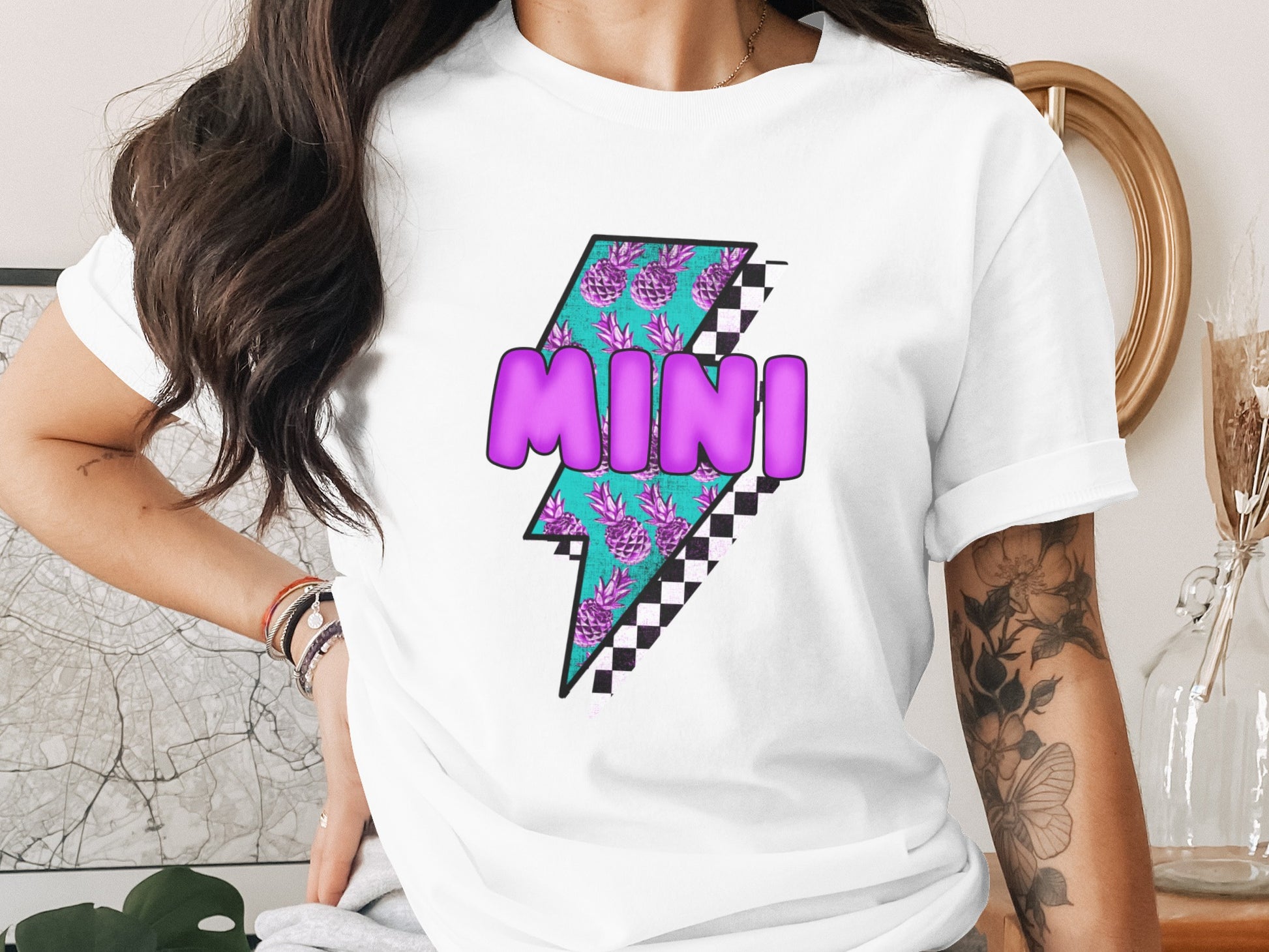 Mini Graphic Print T-Shirt with Lightning Bolt Design