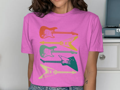 Colorful Electric Guitars Graphic Print Shirt