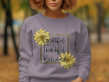 Grateful Thankful Blessed Sunflower Graphic Sweatshirt
