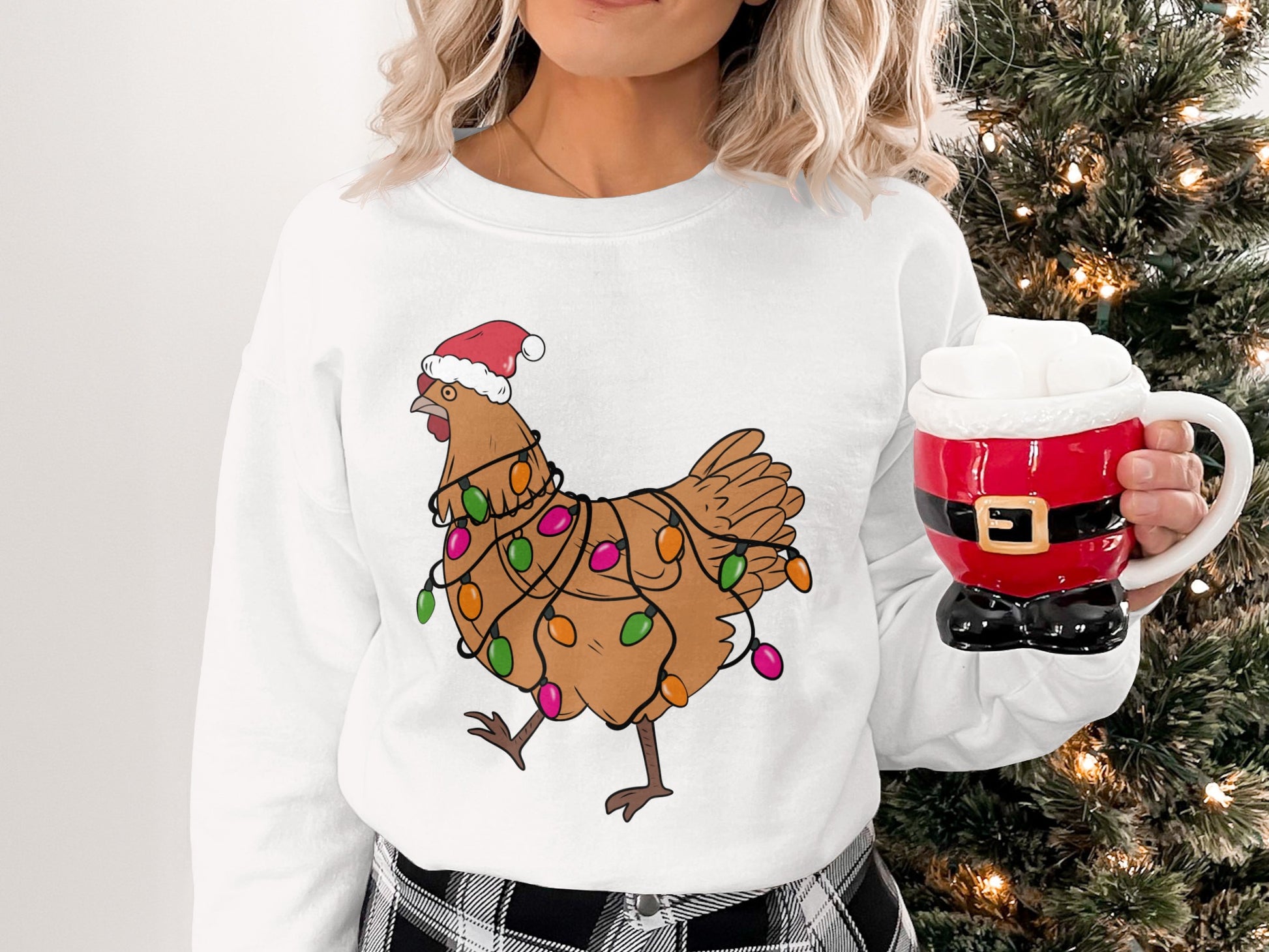 Funny Chicken Wearing Christmas Lights Sweatshirt