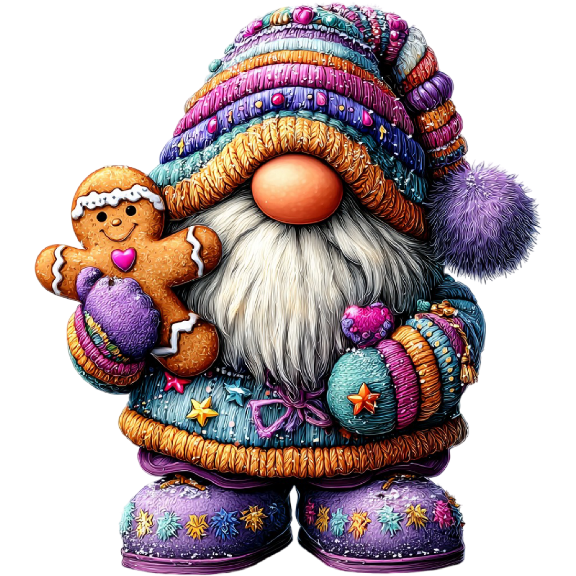 Colorful Whimsical Gnome Holding Gingerbread Decor
