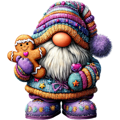 Colorful Whimsical Gnome Holding Gingerbread Decor