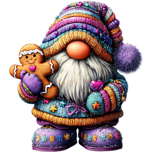 Colorful Whimsical Gnome Holding Gingerbread Decor