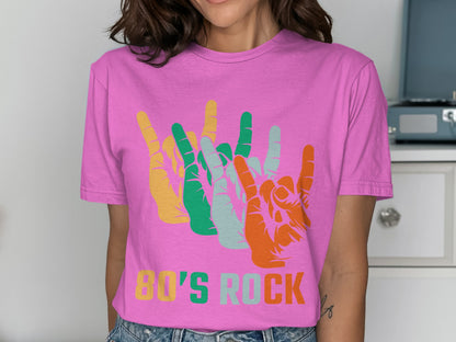 80's Rock Colorful Hand Signs Casual Tshirt