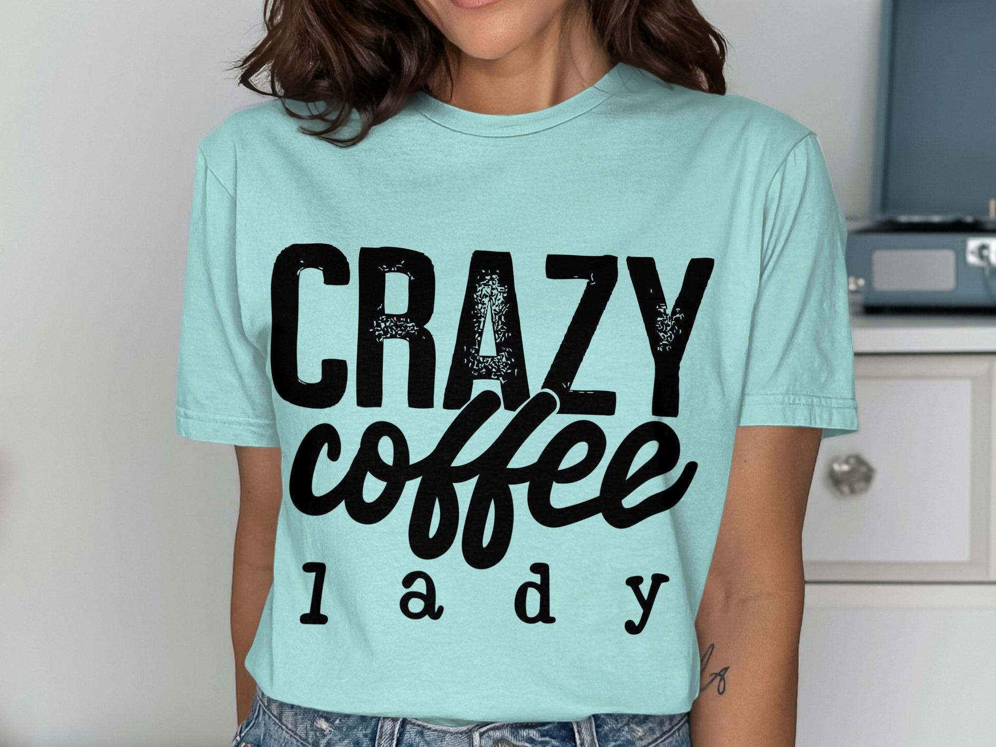 Crazy Coffee Lady Graphic Print Casual T-Shirt