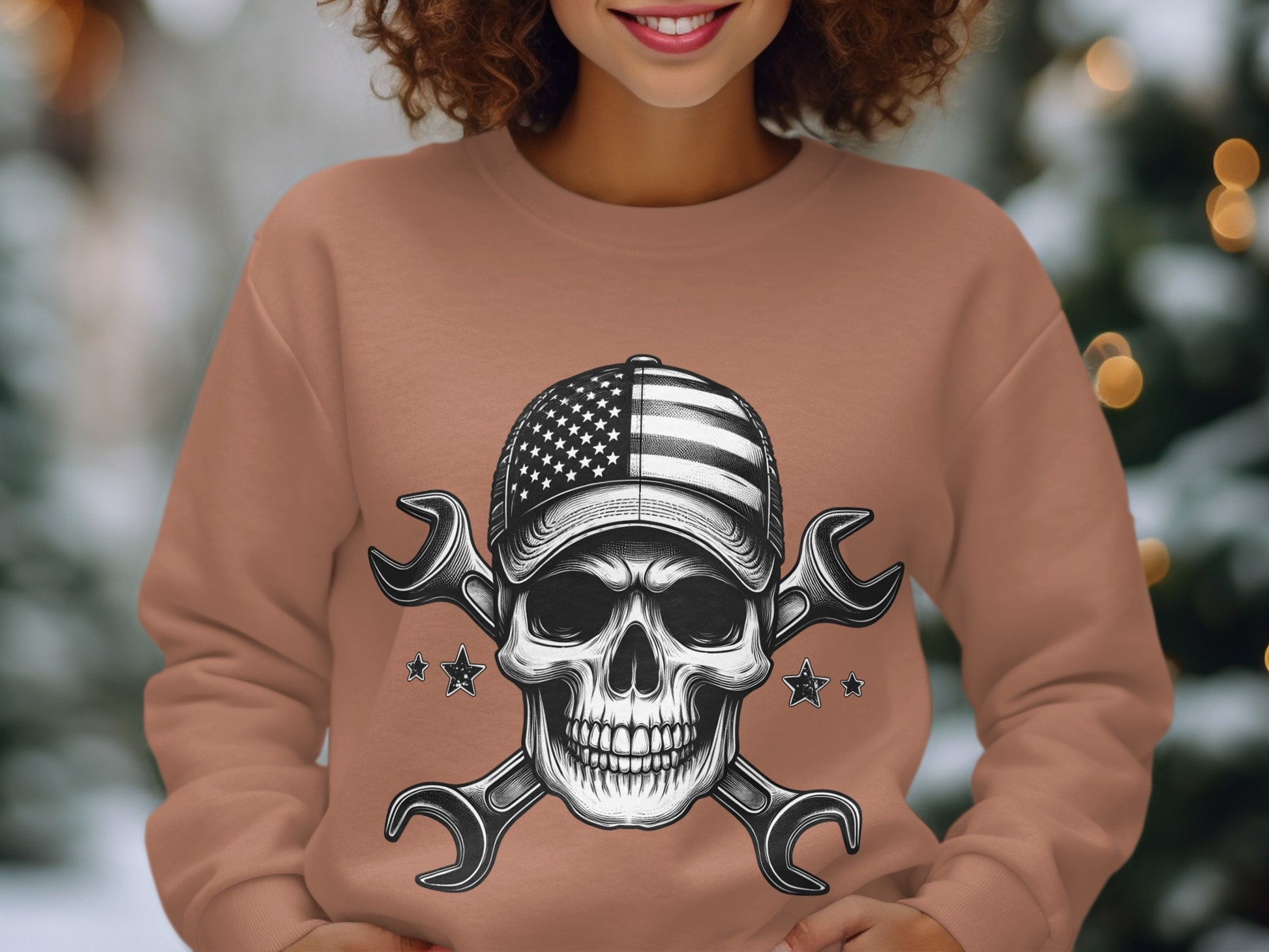 Patriotic Skull with Wrenches Graphic Sweatshirt Product