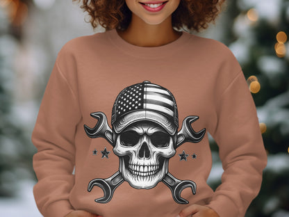 Patriotic Skull with Wrenches Graphic Sweatshirt Product