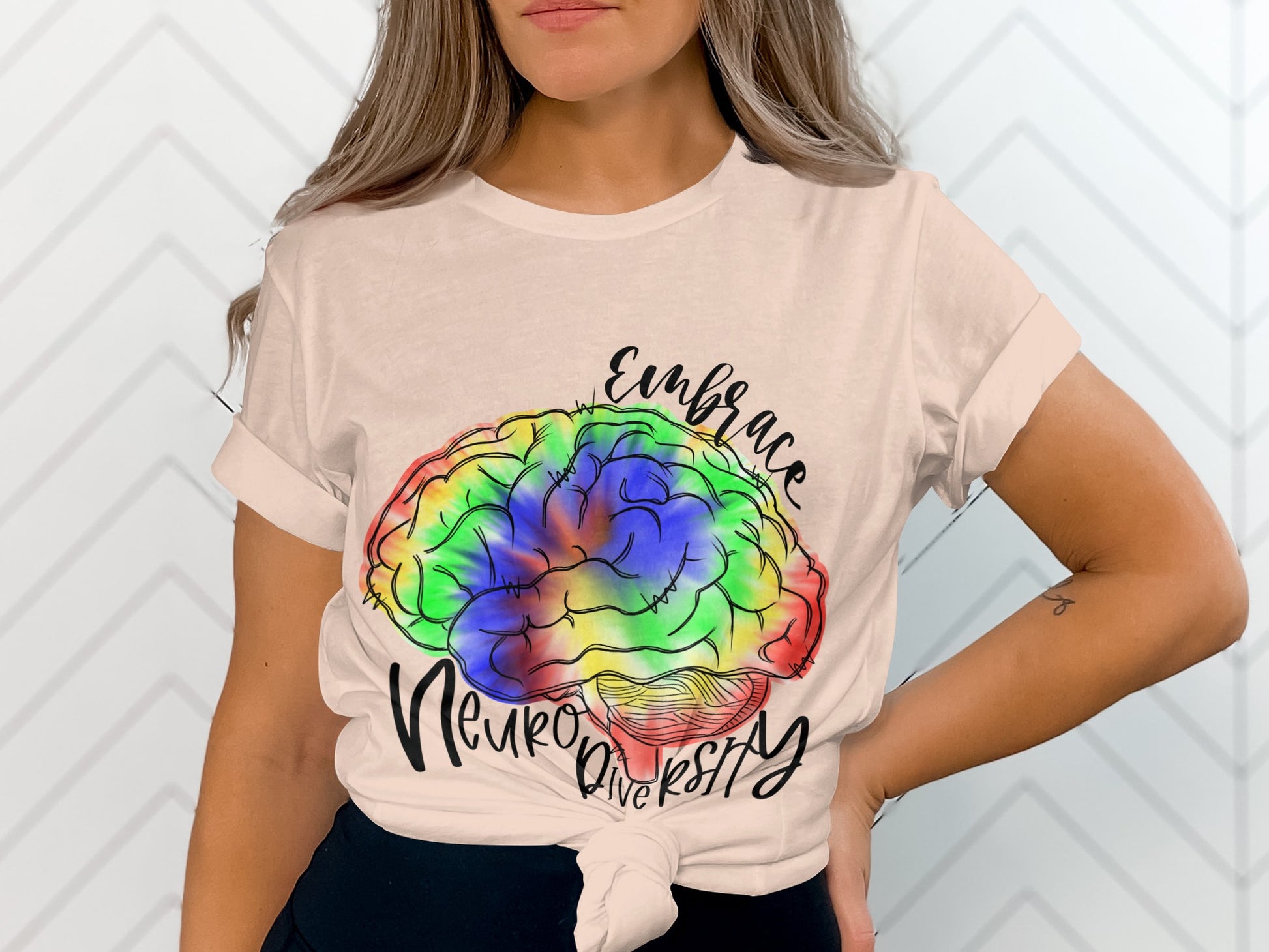 Embrace Neurodiversity Colorful Brain Design T-shirt
