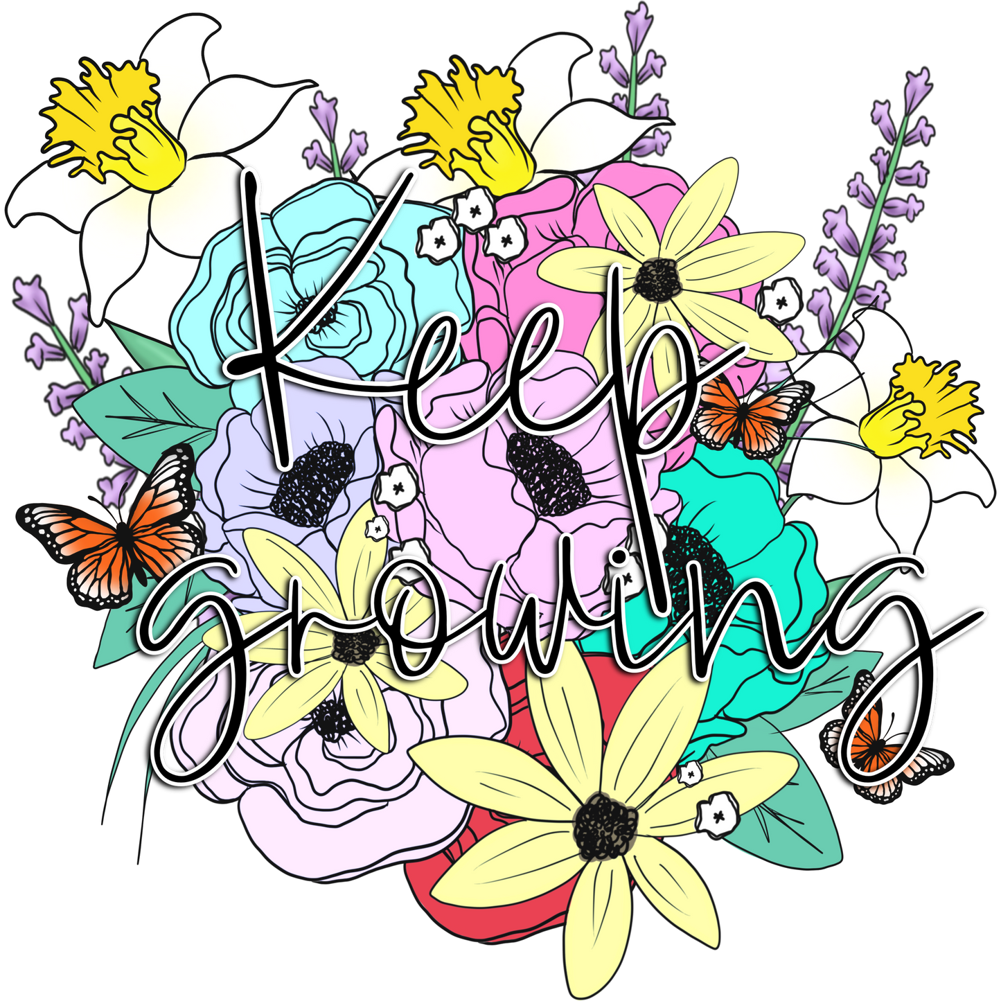 Colorful Floral Keep Growing Inspirational Artwork