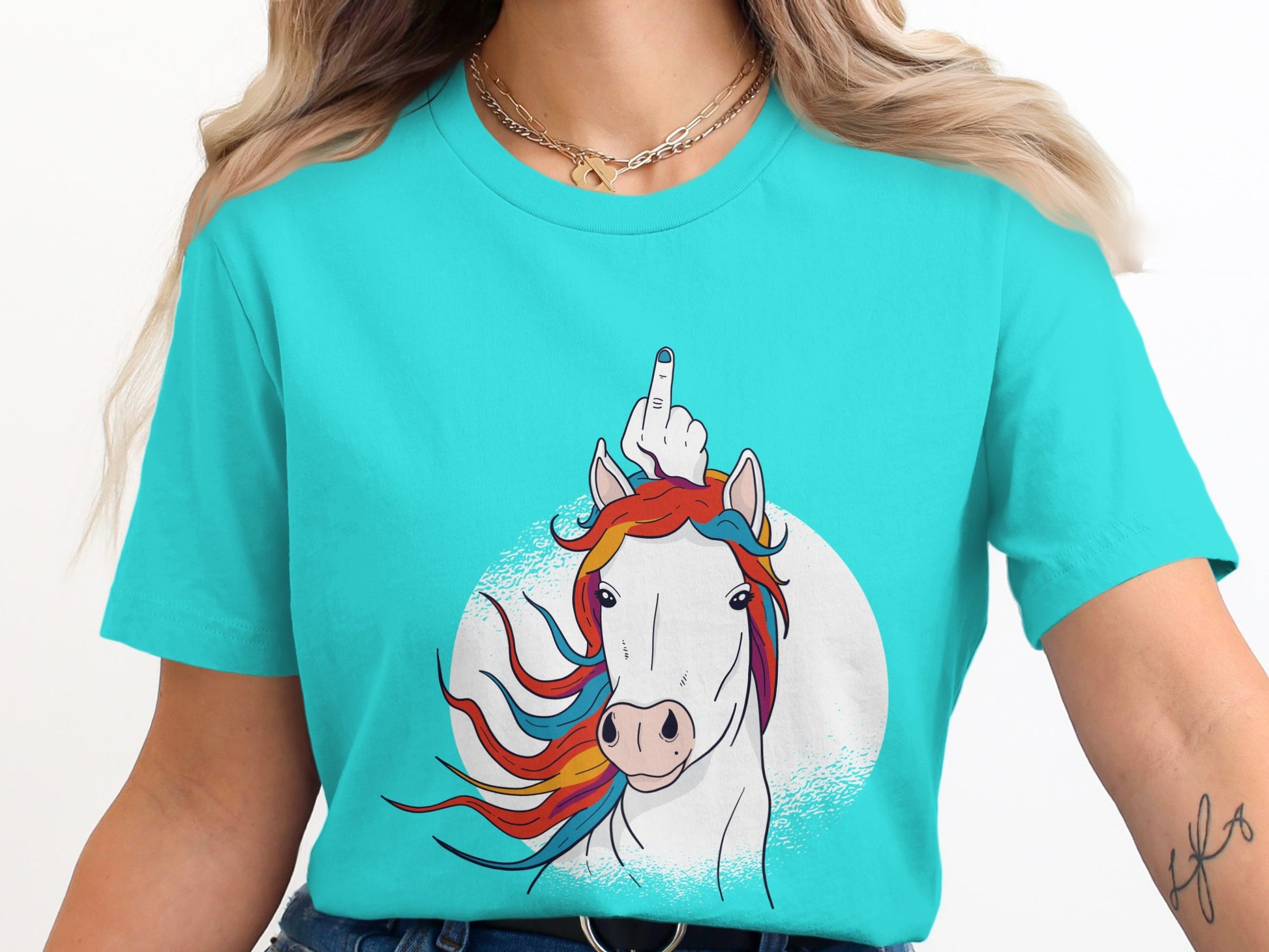 Vibrant Unicorn with Rainbow Mane on Stylish T-shirt