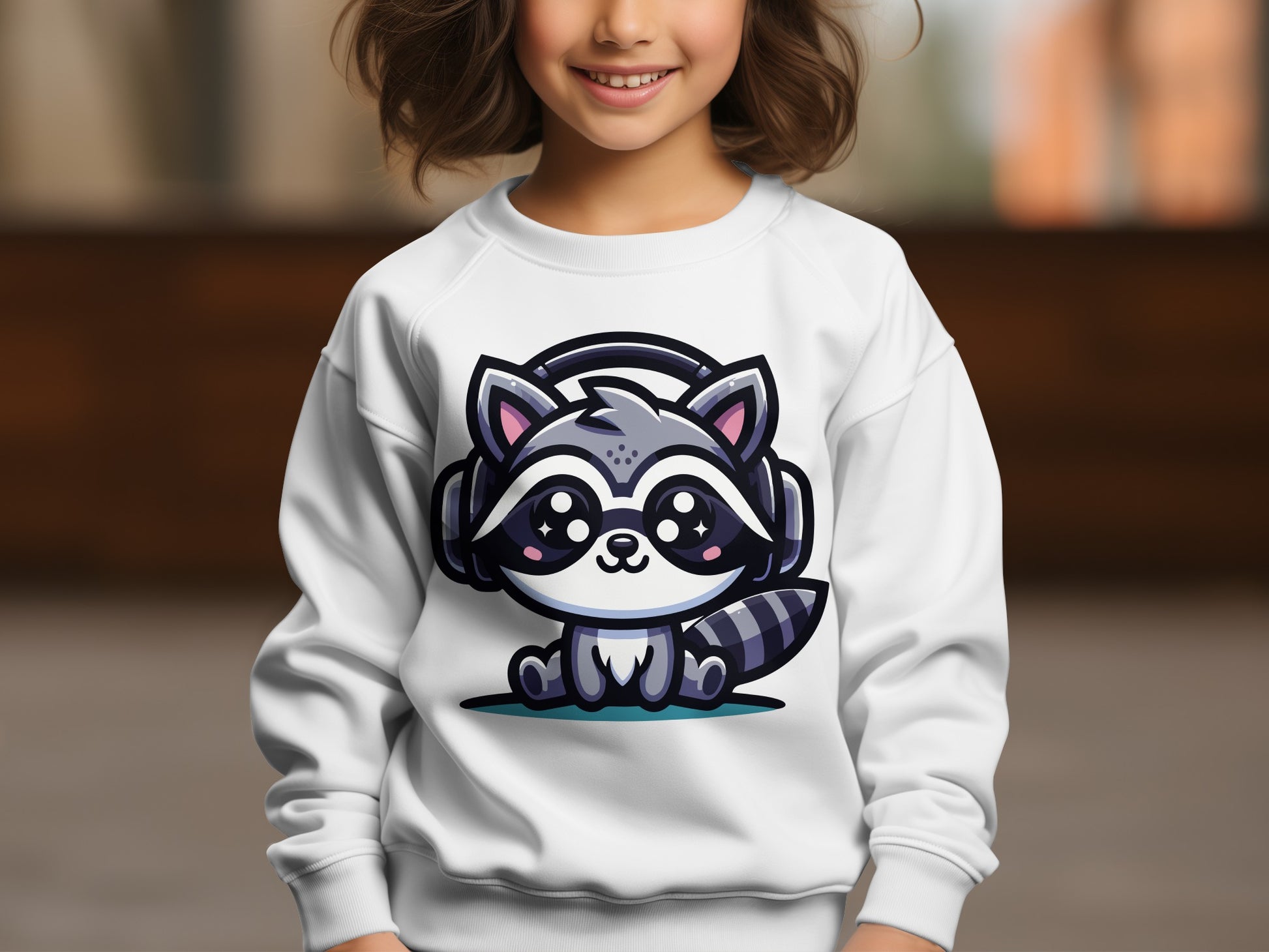 Cute Raccoon Wearing Headphones Cartoon Sweatshirt