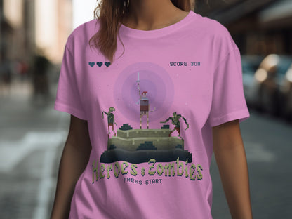Heroes vs Zombies Pink Gamer Graphic Tee
