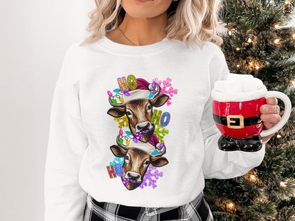 Christmas Cows with Santa Hat Ho Ho Ho Shirt