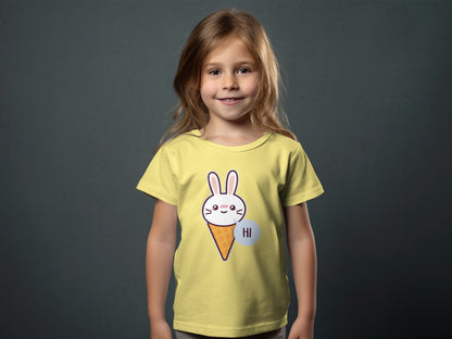 Cute Bunny Ice Cream Yellow T-Shirt for Kids