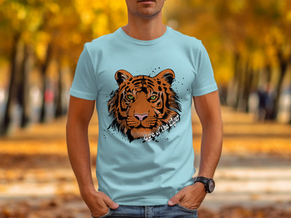 Fierce Tiger Graphic Art on Light Blue T-shirt