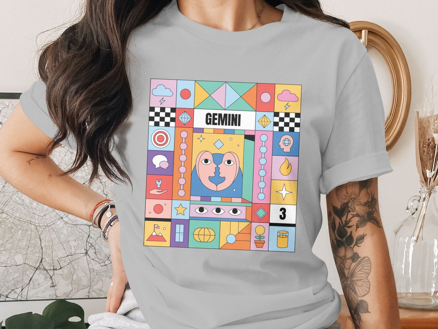 Colorful Geometric Gemini Design Graphic Shirt