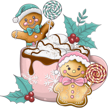 Festive Gingerbread Characters with Hot Chocolate Art