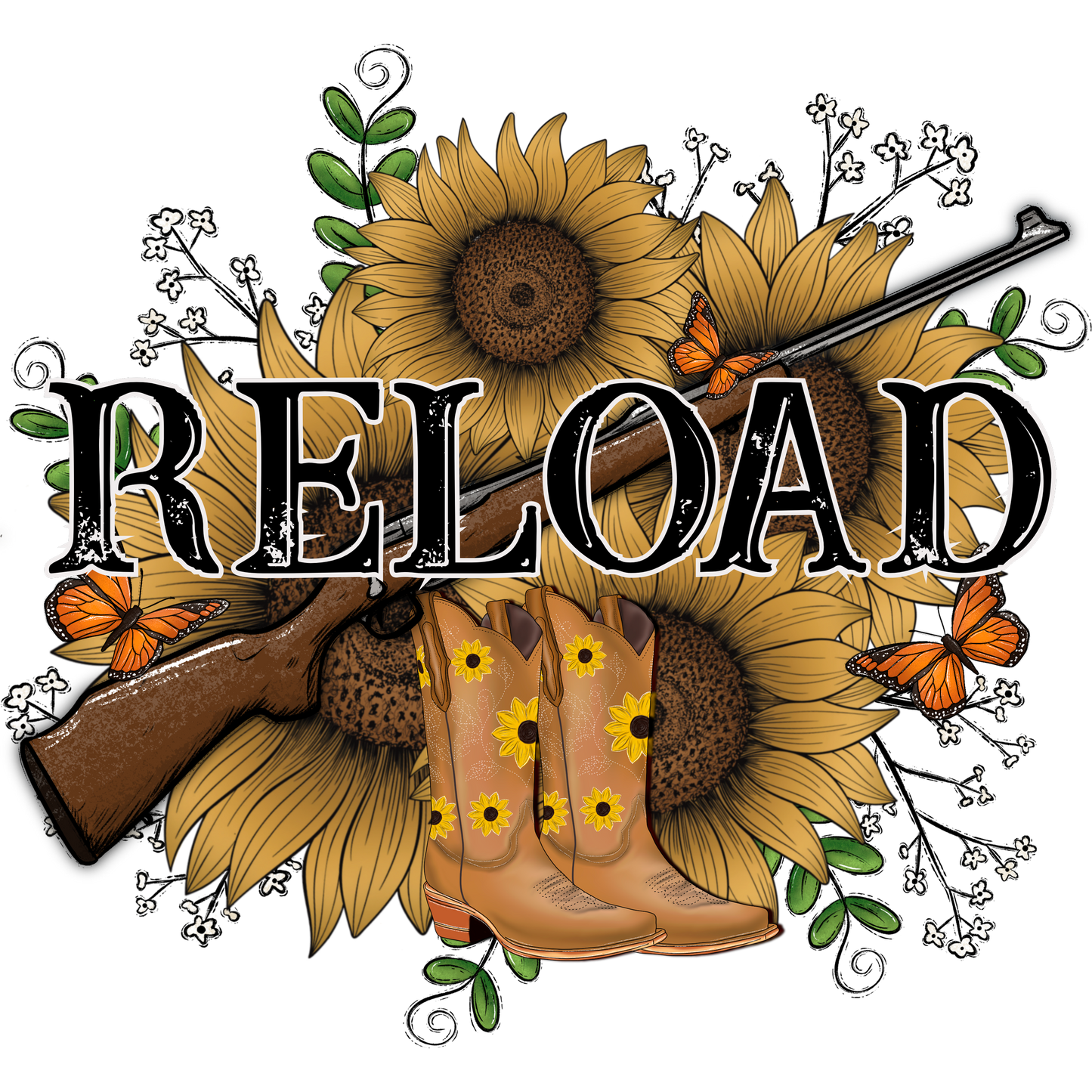 Reload with Sunflowers Boots and Rifle Art