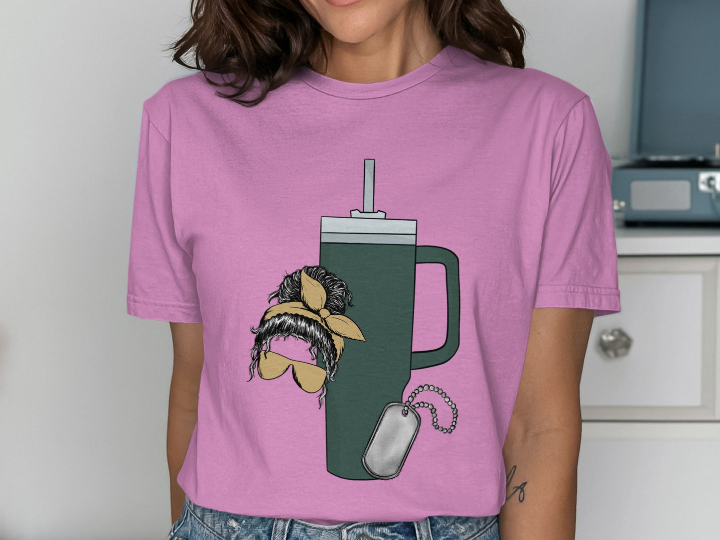 Quirky Green Tumbler Graphic T-Shirt for Women