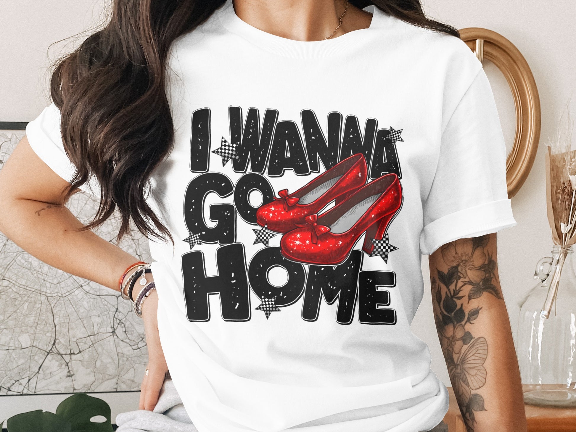 I Wanna Go Home Graphic Tee With Red Shoes Design