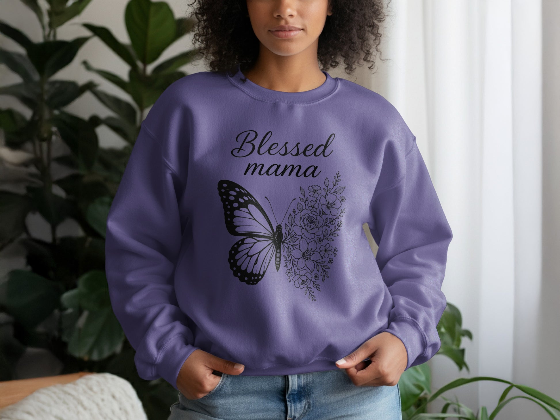 Blessed Mama Sweatshirt with Butterfly and Floral Design