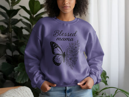 Blessed Mama Sweatshirt with Butterfly and Floral Design
